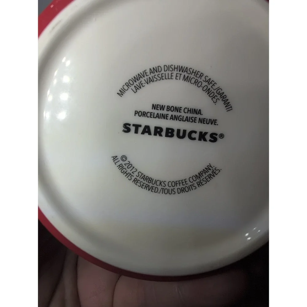 Starbucks 2012 Red Holiday White Gold Ornaments Coffee Tea Mug X-mas Vibes